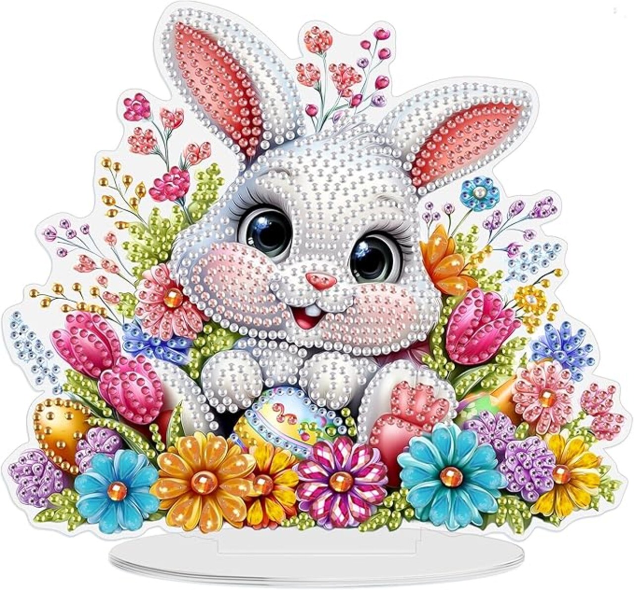 Easter Diamond Art Tabletop Kits, Flowers Rabbit Diamond Art Painting Desktop Ornaments for Adult, DIY Special Shaped Crystal Desk Placement Ornament for Home Decor